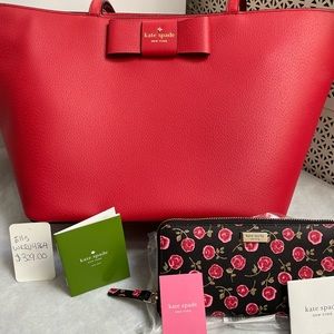 Authentic Red Kate Spade bag & zip around wallet…